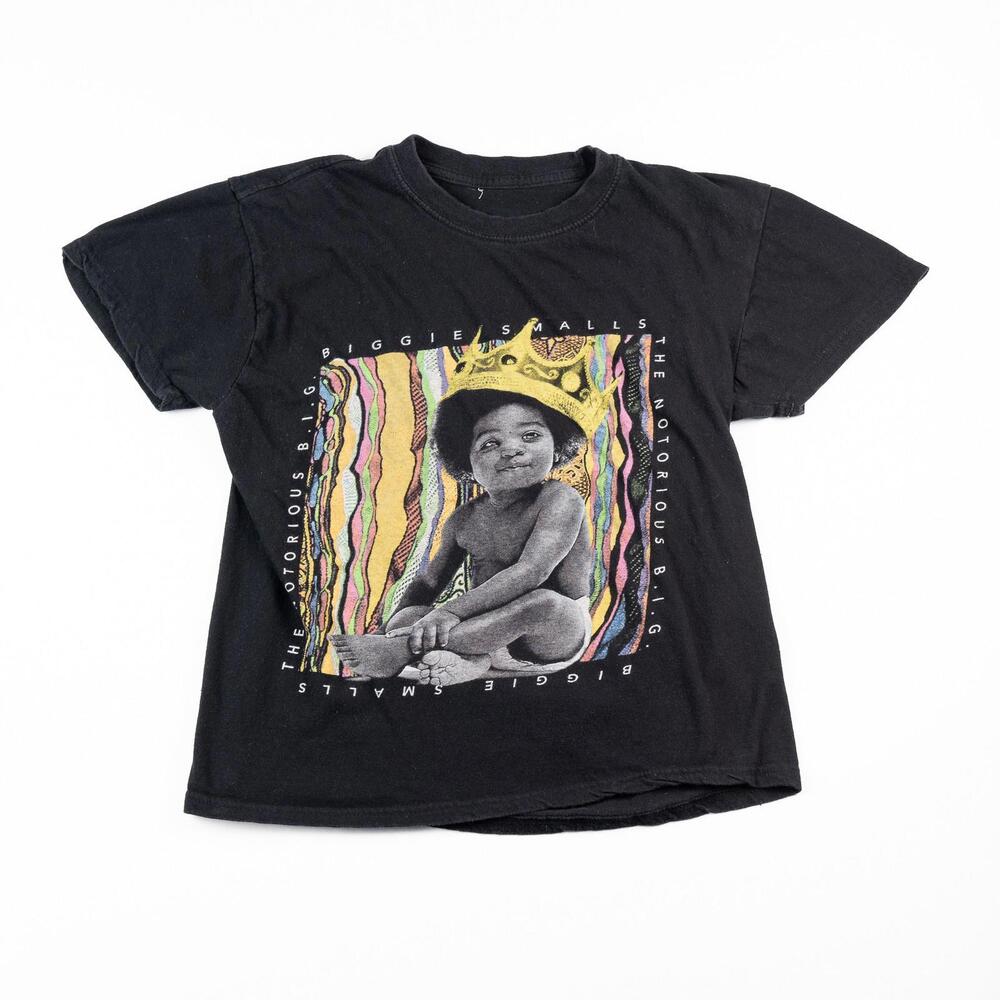 The Notorious B.I.G. Biggie Smalls Baby Photo Graphic T-Shirt Black Youth Medium